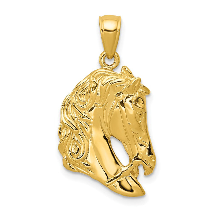 Million Charms 14K Yellow Gold Themed Solid Polished Open-Backed Horse Head Pendant