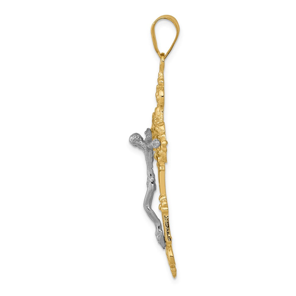 Million Charms 14K Two-Tone Inri Fleur De Lis Relgious Crucifix Pendant
