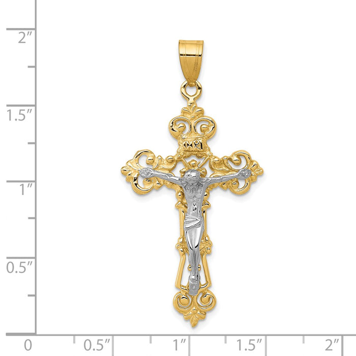 Million Charms 14K Two-Tone Inri Fleur De Lis Relgious Crucifix Pendant