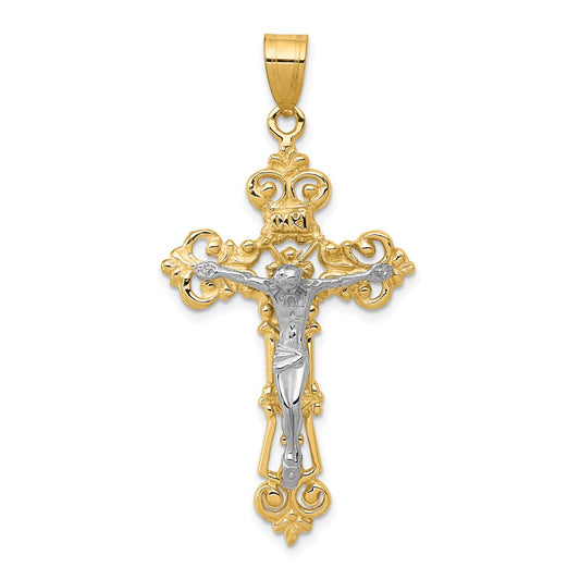 Million Charms 14K Two-Tone Inri Fleur De Lis Relgious Crucifix Pendant