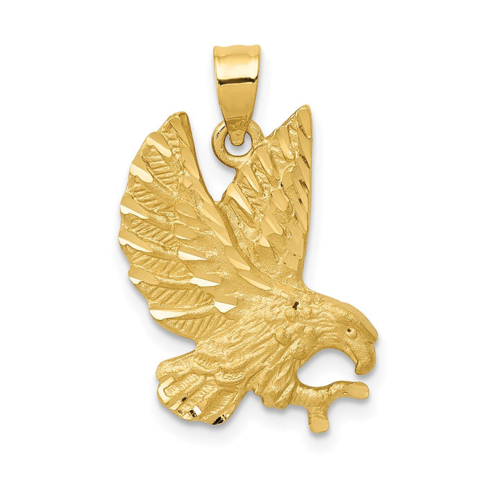 Million Charms 14K Yellow Gold Themed Satin Diamond-Cut Eagle Pendant