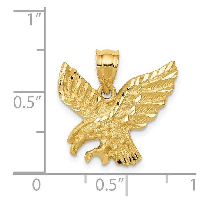 Million Charms 14K Yellow Gold Themed Satin Diamond-Cut Eagle Pendant