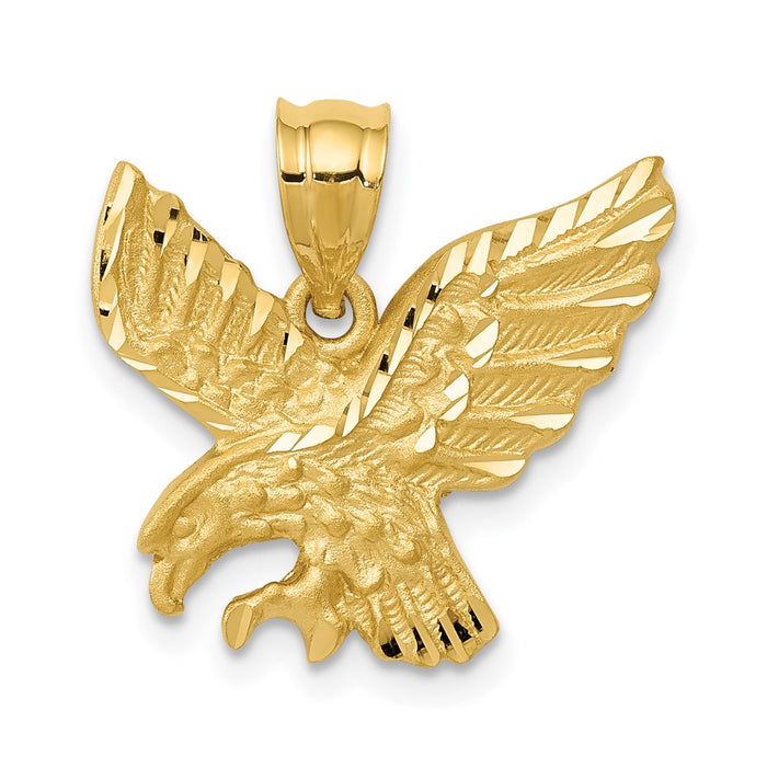 Million Charms 14K Yellow Gold Themed Satin Diamond-Cut Eagle Pendant