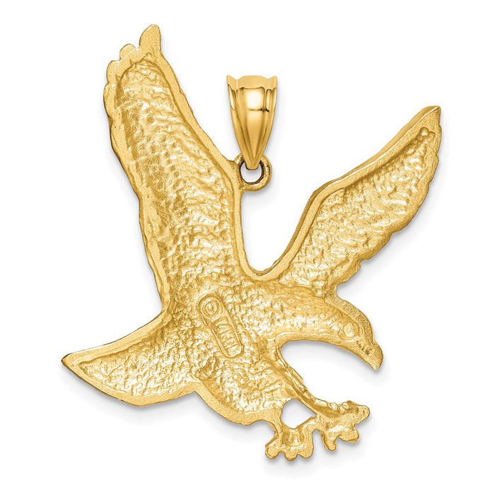 Million Charms 14K Yellow Gold Themed Satin Diamond-Cut Eagle Pendant