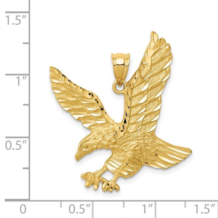 Million Charms 14K Yellow Gold Themed Satin Diamond-Cut Eagle Pendant