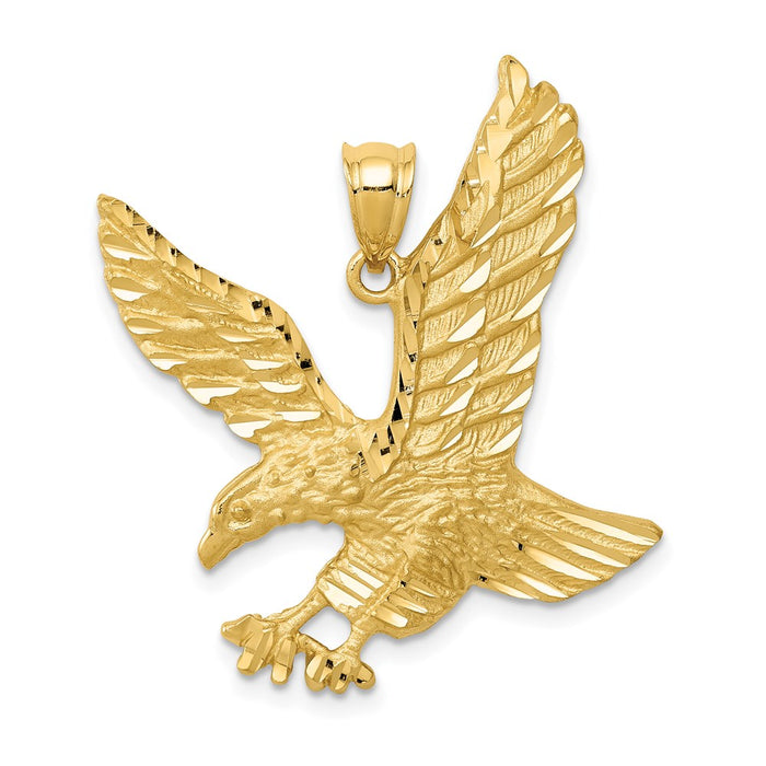 Million Charms 14K Yellow Gold Themed Satin Diamond-Cut Eagle Pendant