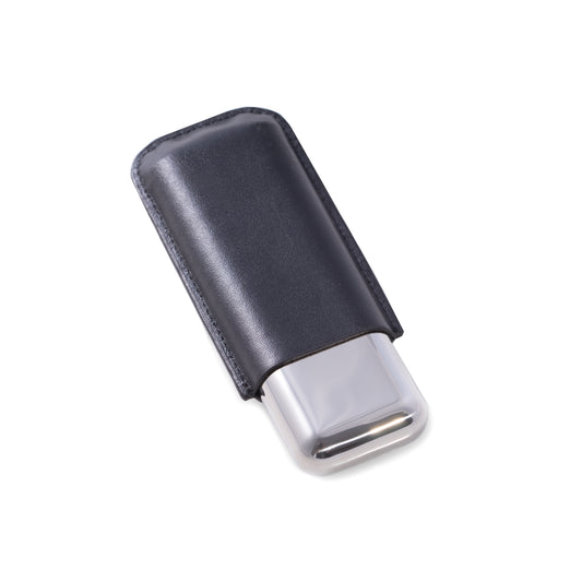 Occasion Gallery Black Color Black Leather and Stainless Steel Two 52 ga. Cigar Holder. 6.25 L x 2.75 W x 1 H in.