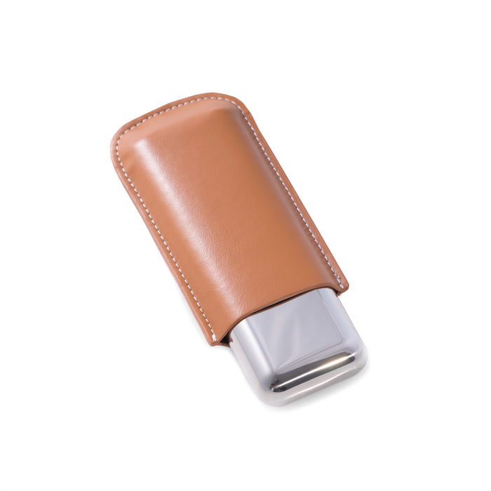 Occasion Gallery Tan  Color Tan Leather and Stainless Steel Two 52 ga. Cigar Holder. 6.25 L x 2.75 W x 1 H in.