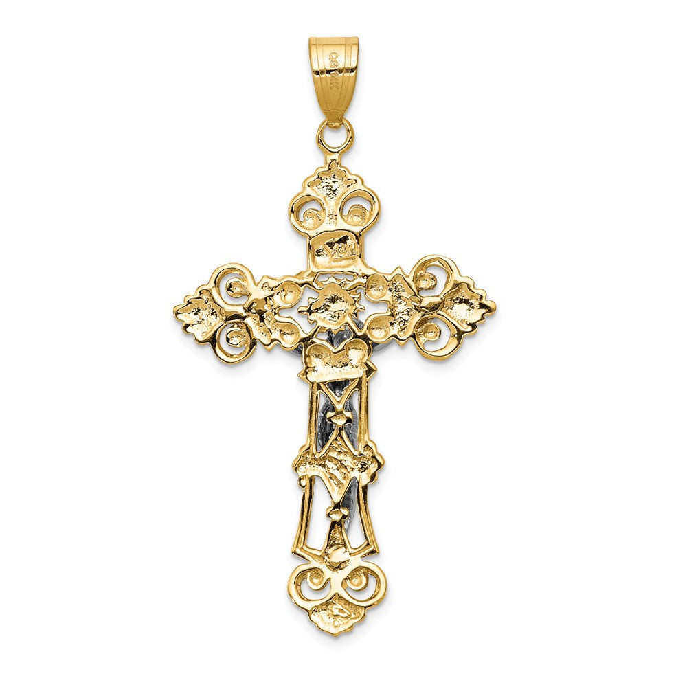 Million Charms 14K Two-Tone Inri Fleur De Lis Relgious Crucifix Pendant