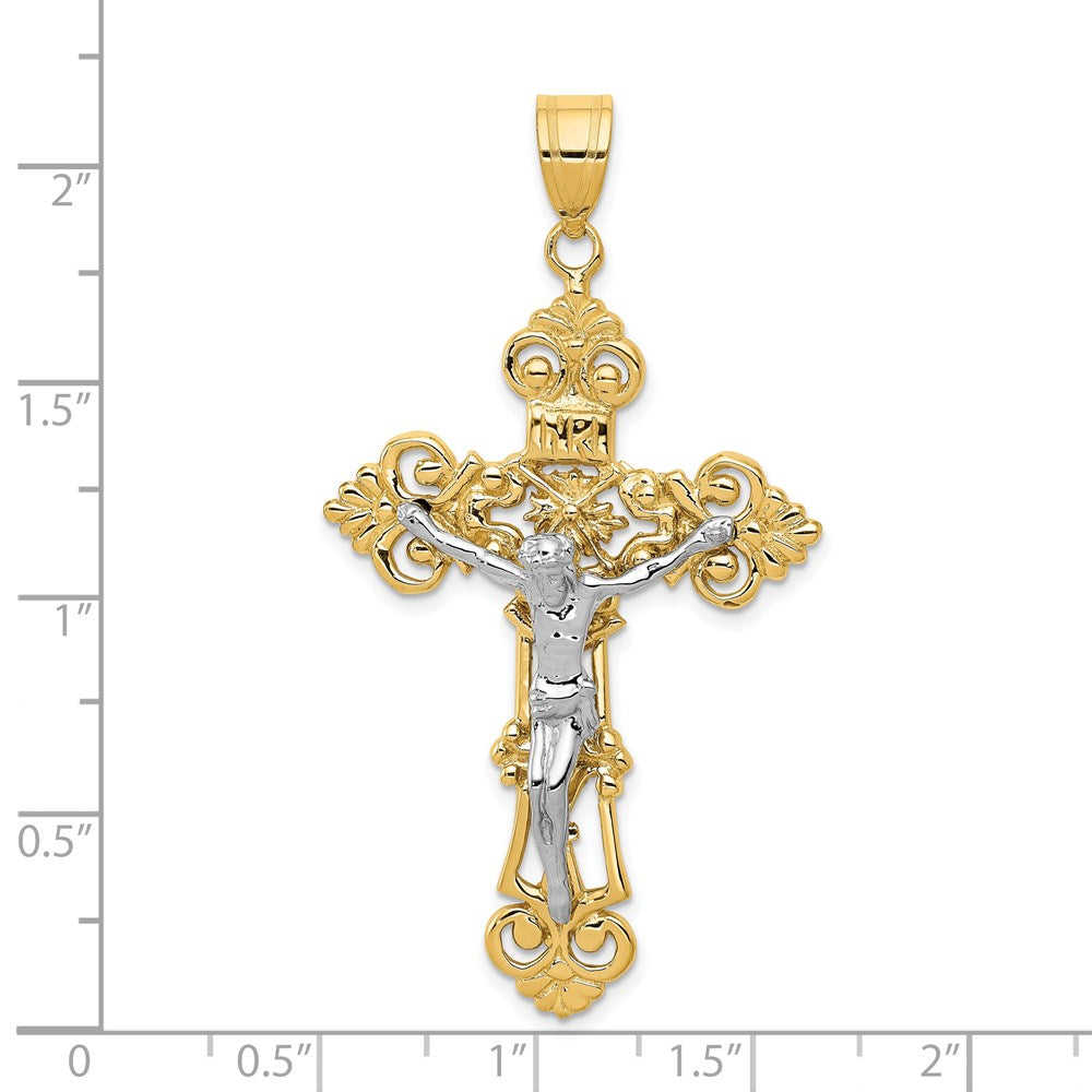Million Charms 14K Two-Tone Inri Fleur De Lis Relgious Crucifix Pendant