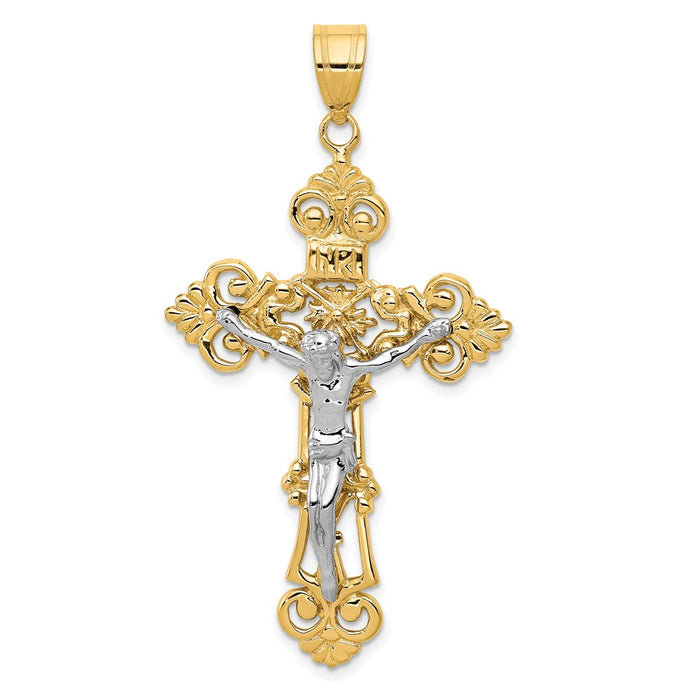 Million Charms 14K Two-Tone Inri Fleur De Lis Relgious Crucifix Pendant