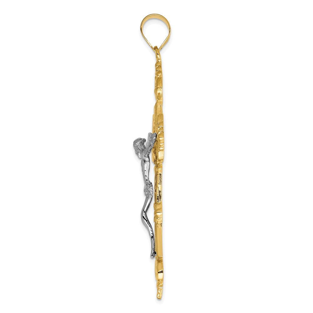 Million Charms 14K Two-Tone Inri Fleur De Lis Relgious Crucifix Pendant