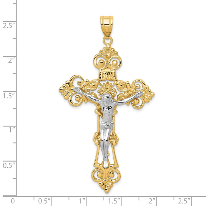 Million Charms 14K Two-Tone Inri Fleur De Lis Relgious Crucifix Pendant