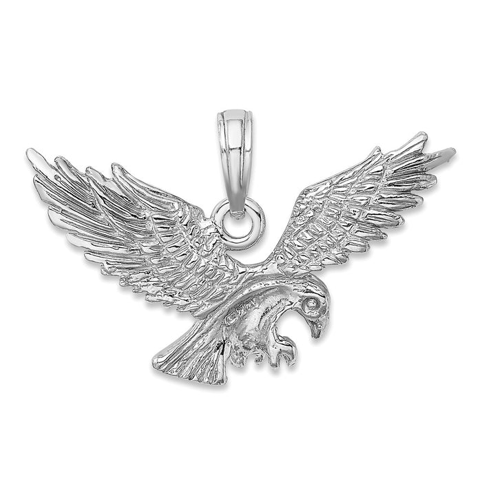 Million Charms 14K White Gold Themed Textured 3-D Eagle Landing Charm