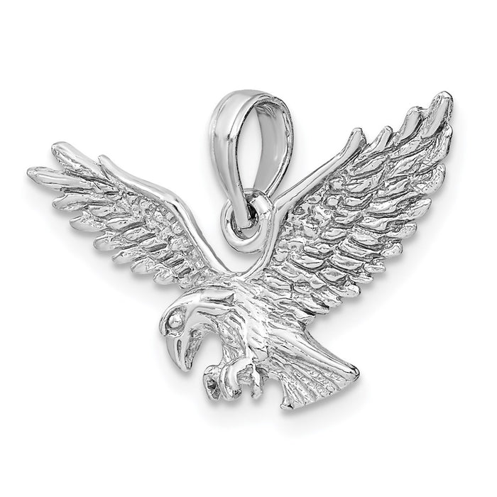 Million Charms 14K White Gold Themed Textured 3-D Eagle Landing Charm