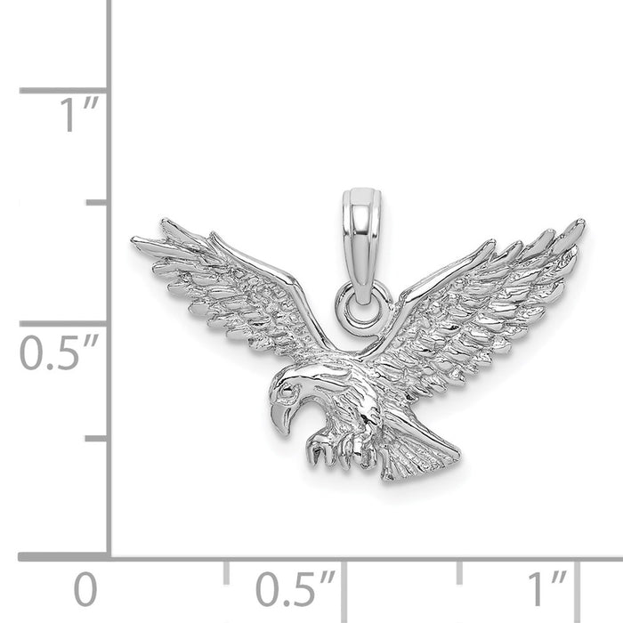 Million Charms 14K White Gold Themed Textured 3-D Eagle Landing Charm