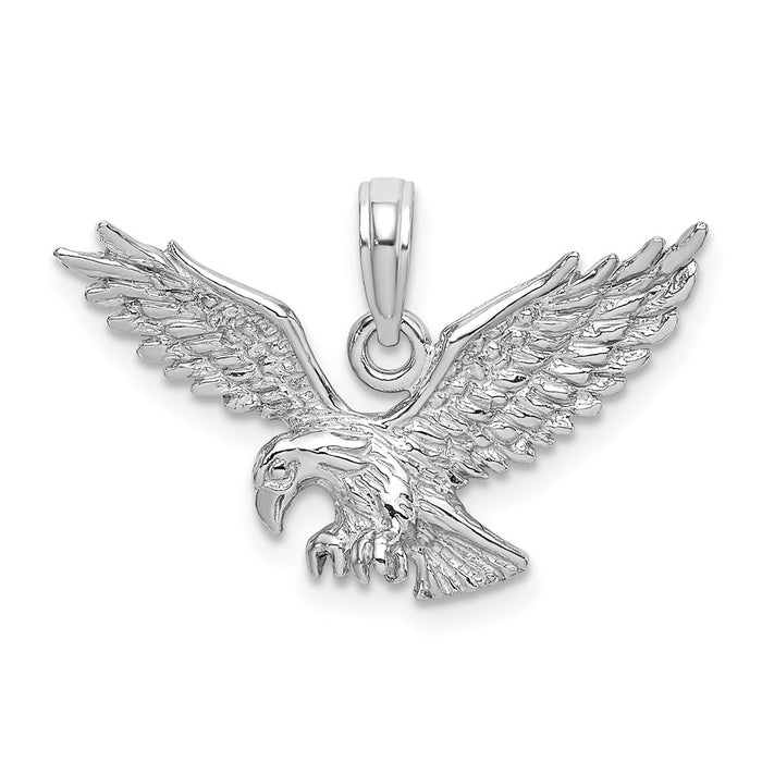 Million Charms 14K White Gold Themed Textured 3-D Eagle Landing Charm