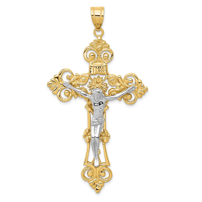 Million Charms 14K Two-Tone Inri Fleur De Lis Relgious Crucifix Pendant