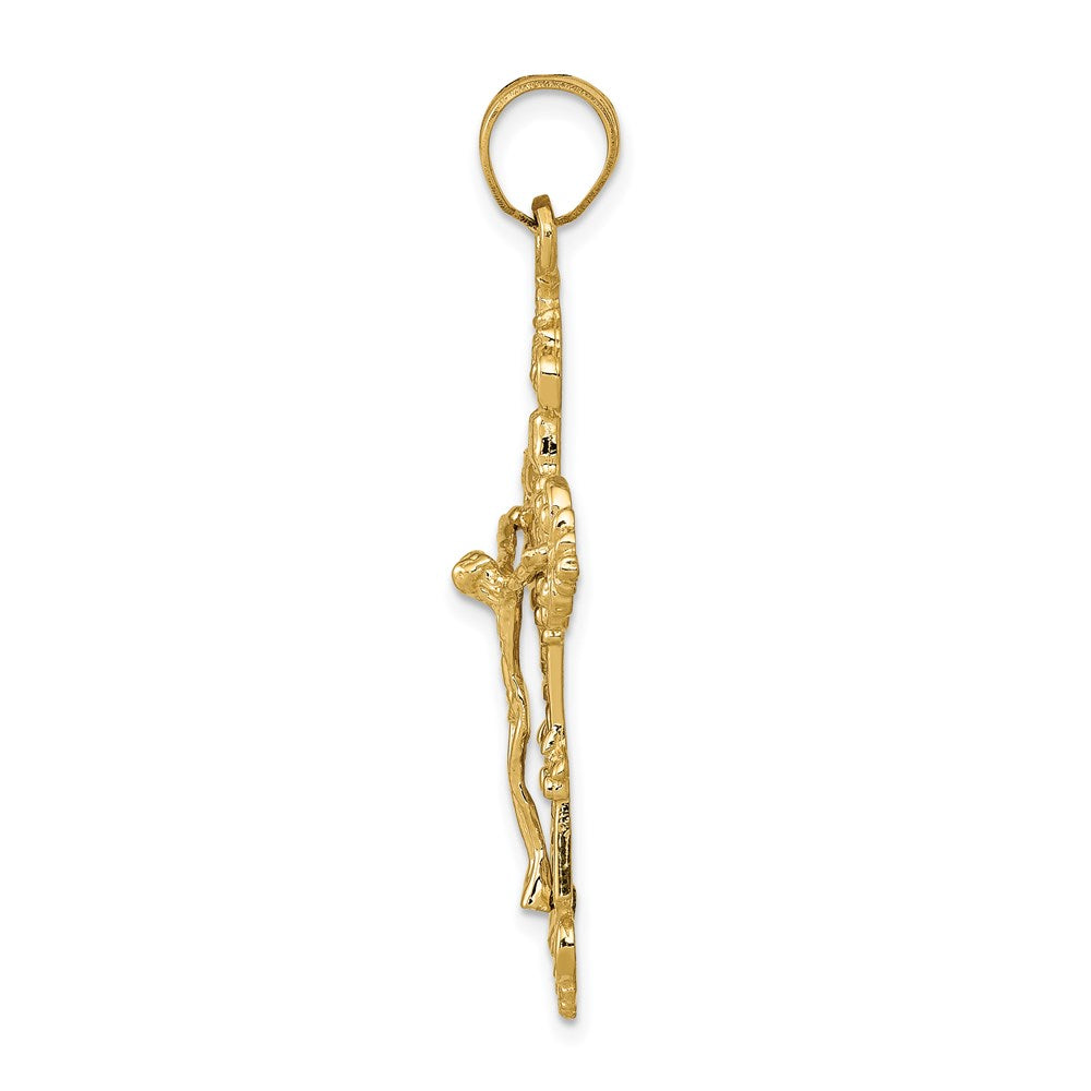 Million Charms 14K Yellow Gold Themed Inri Fleur De Lis Relgious Crucifix Pendant