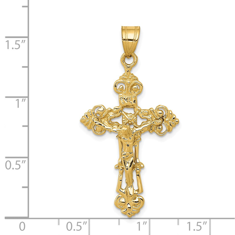 Million Charms 14K Yellow Gold Themed Inri Fleur De Lis Relgious Crucifix Pendant
