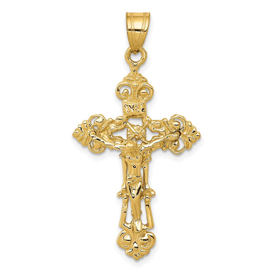 Million Charms 14K Yellow Gold Themed Inri Fleur De Lis Relgious Crucifix Pendant