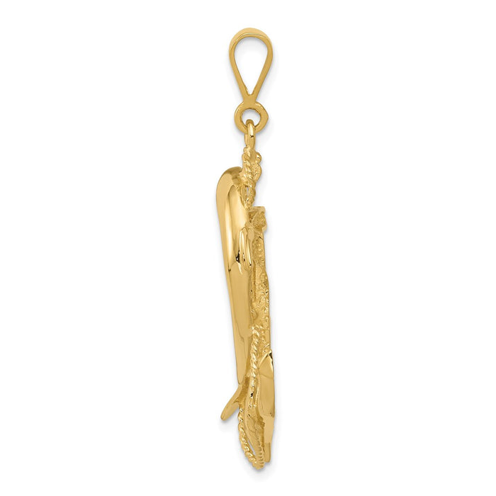 Million Charms 14K Yellow Gold Themed Solid Polished Nautical Anchor With Dolphin Pendant