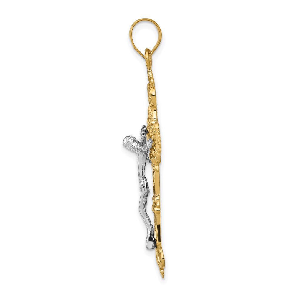 Million Charms 14K Yellow Gold Themed Inri Fleur De Lis Relgious Crucifix Pendant