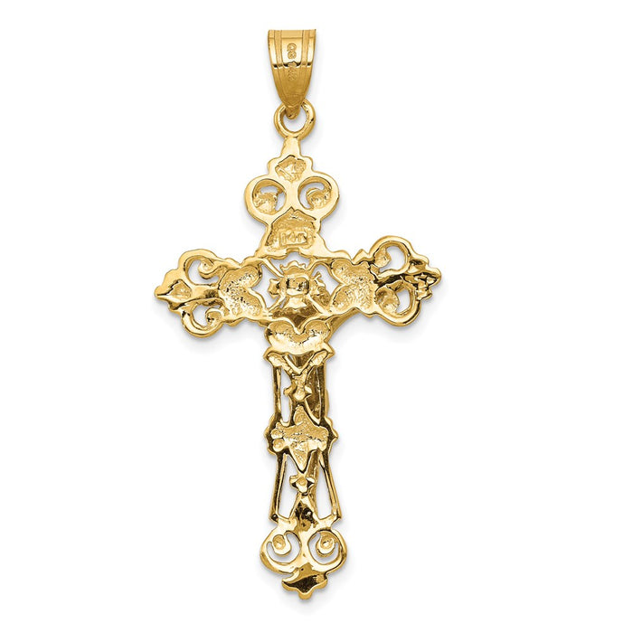 Million Charms 14K Yellow Gold Themed Inri Fleur De Lis Relgious Crucifix Pendant