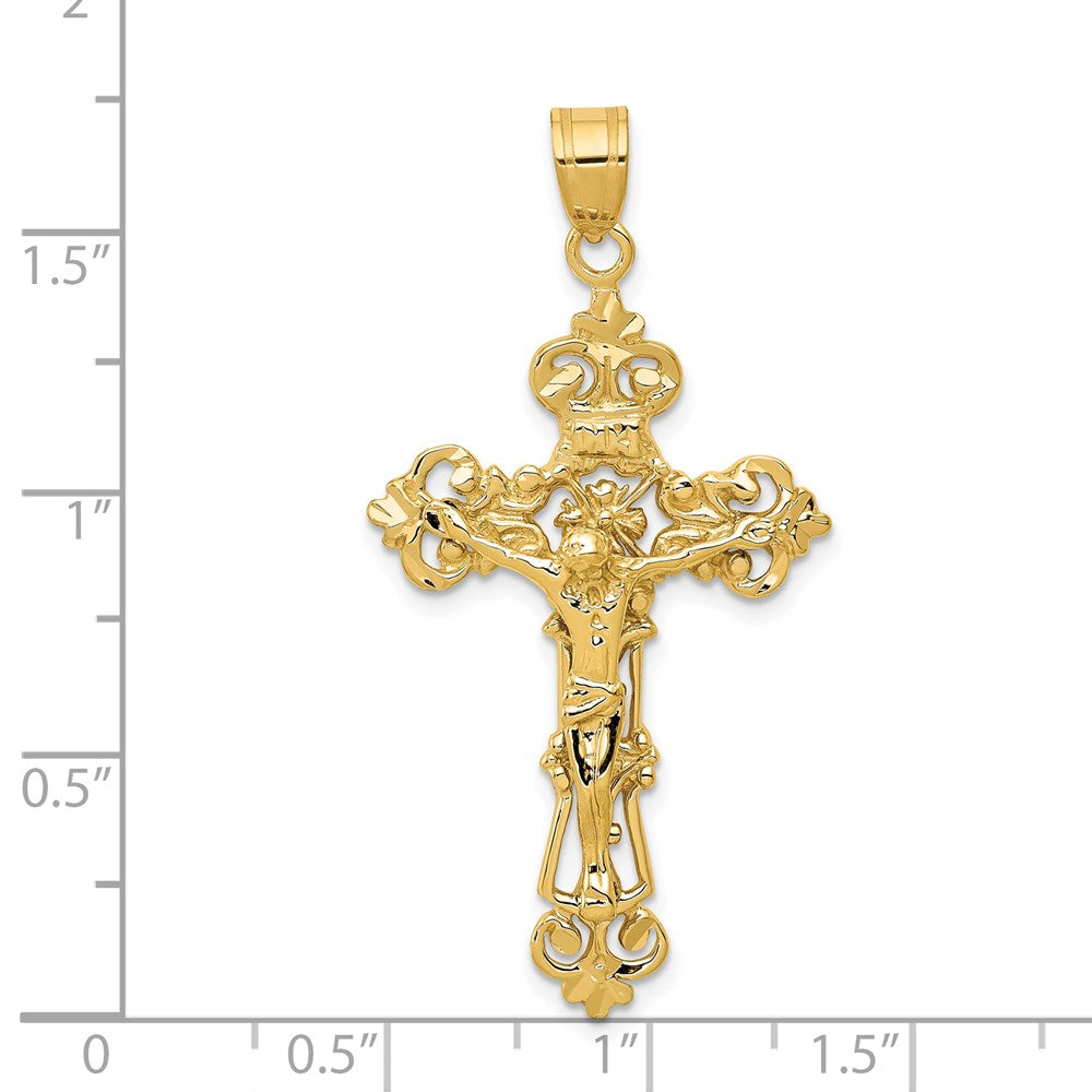 Million Charms 14K Yellow Gold Themed Inri Fleur De Lis Relgious Crucifix Pendant