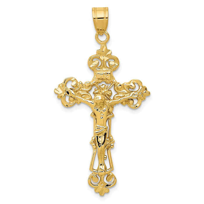 Million Charms 14K Yellow Gold Themed Inri Fleur De Lis Relgious Crucifix Pendant