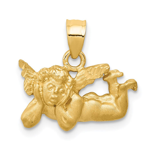 Million Charms 14K Yellow Gold Themed Satin & Diamond-Cut Angel Charm