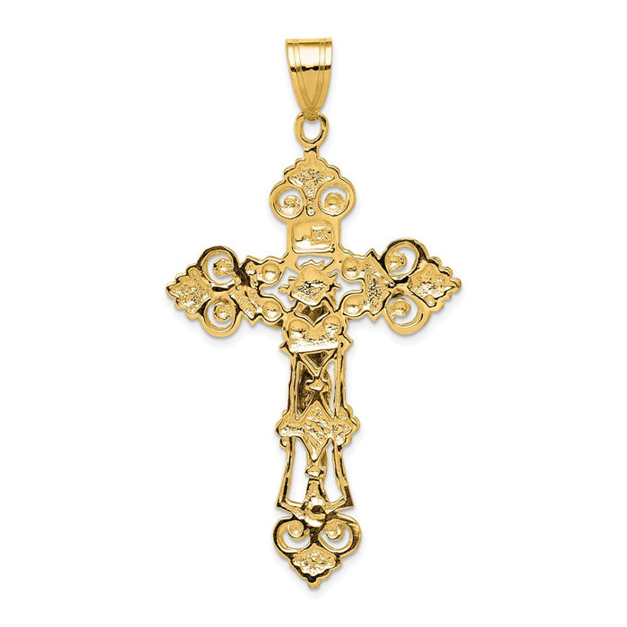 Million Charms 14K Yellow Gold Themed Inri Fleur De Lis Relgious Crucifix Pendant