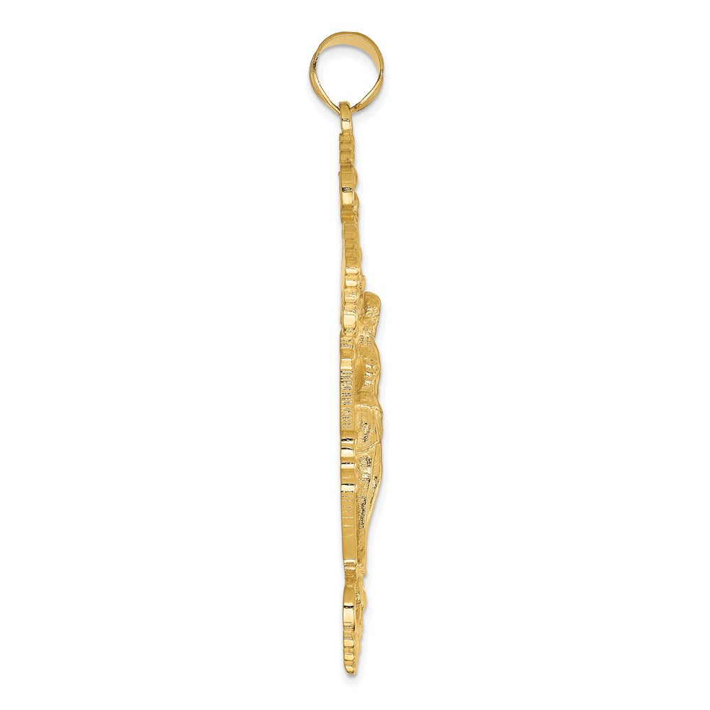 Million Charms 14K Yellow Gold Themed Inri Fleur De Lis Relgious Crucifix Pendant