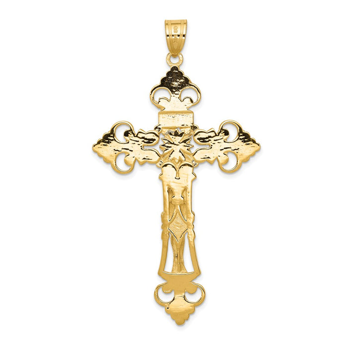 Million Charms 14K Yellow Gold Themed Inri Fleur De Lis Relgious Crucifix Pendant