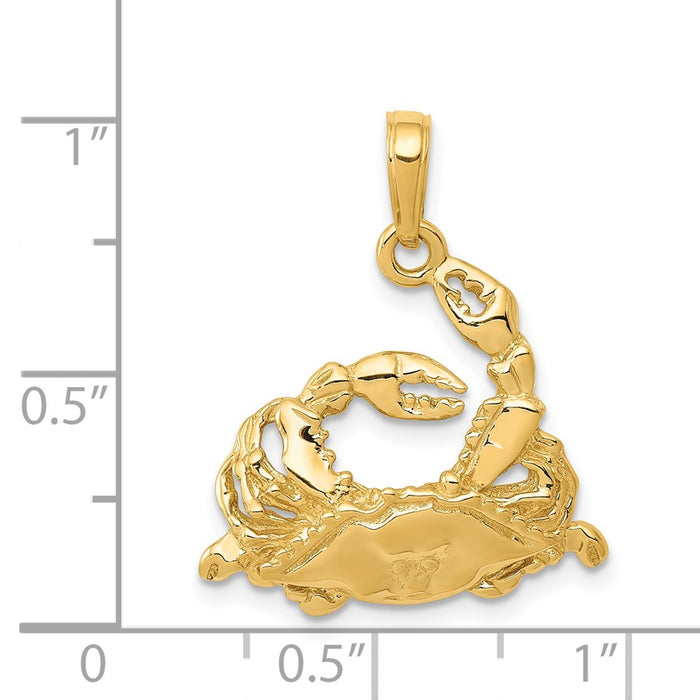 Million Charms 14K Yellow Gold Themed Polished Open-Backed Blue Crab Pendant