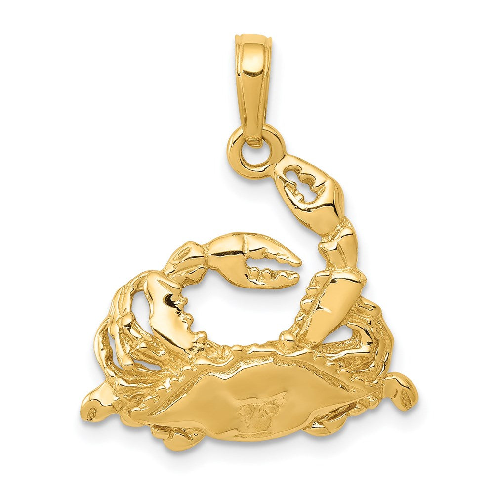 Million Charms 14K Yellow Gold Themed Polished Open-Backed Blue Crab Pendant