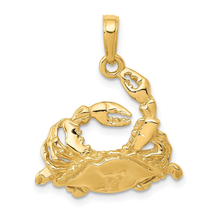 Million Charms 14K Yellow Gold Themed Polished Open-Backed Blue Crab Pendant