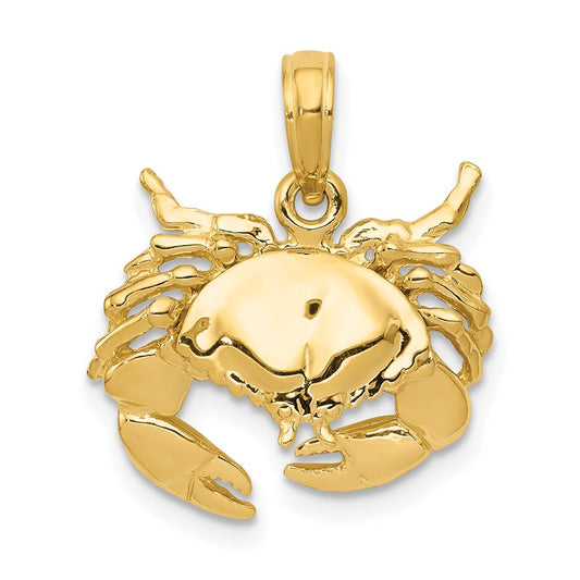 Million Charms 14K Yellow Gold Themed Polished Open-Backed Crab Pendant