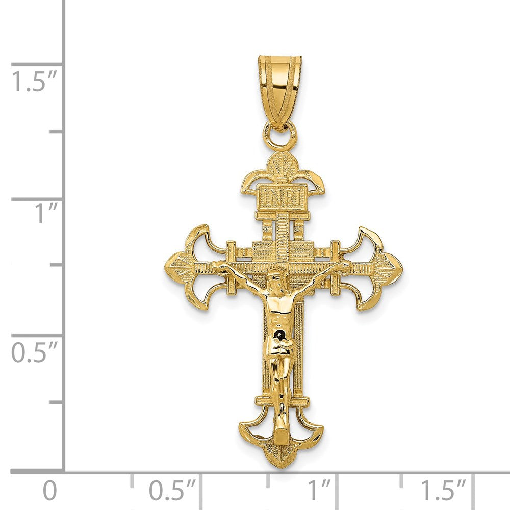 Million Charms 14K Yellow Gold Themed Inri Fleur De Lis Relgious Crucifix Pendant