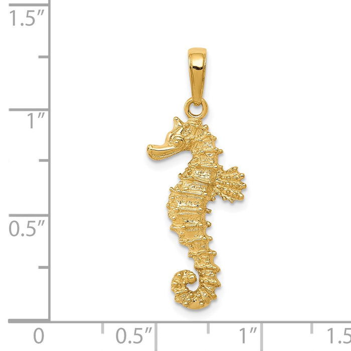 Million Charms 14K Yellow Gold Themed Polished Open-Backed Nautical Seahorse Pendant