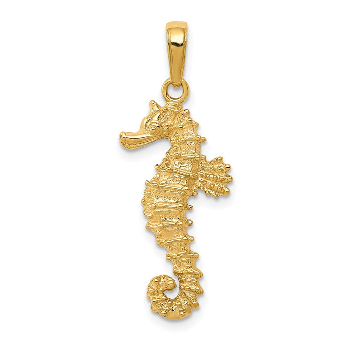 Million Charms 14K Yellow Gold Themed Polished Open-Backed Nautical Seahorse Pendant