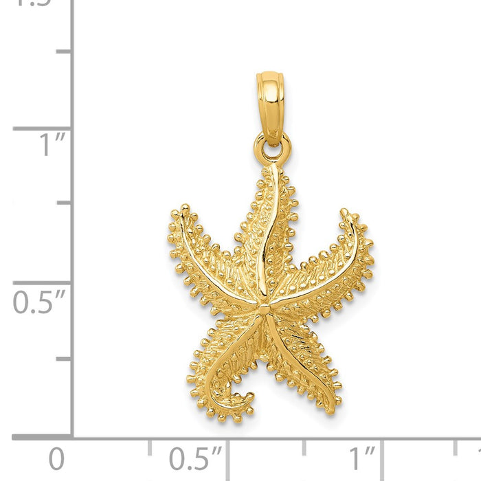 Million Charms 14K Yellow Gold Themed Polished Open-Backed Nautical Starfish Pendant