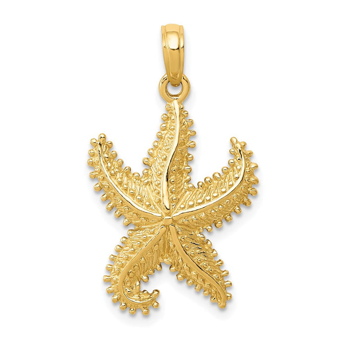 Million Charms 14K Yellow Gold Themed Polished Open-Backed Nautical Starfish Pendant