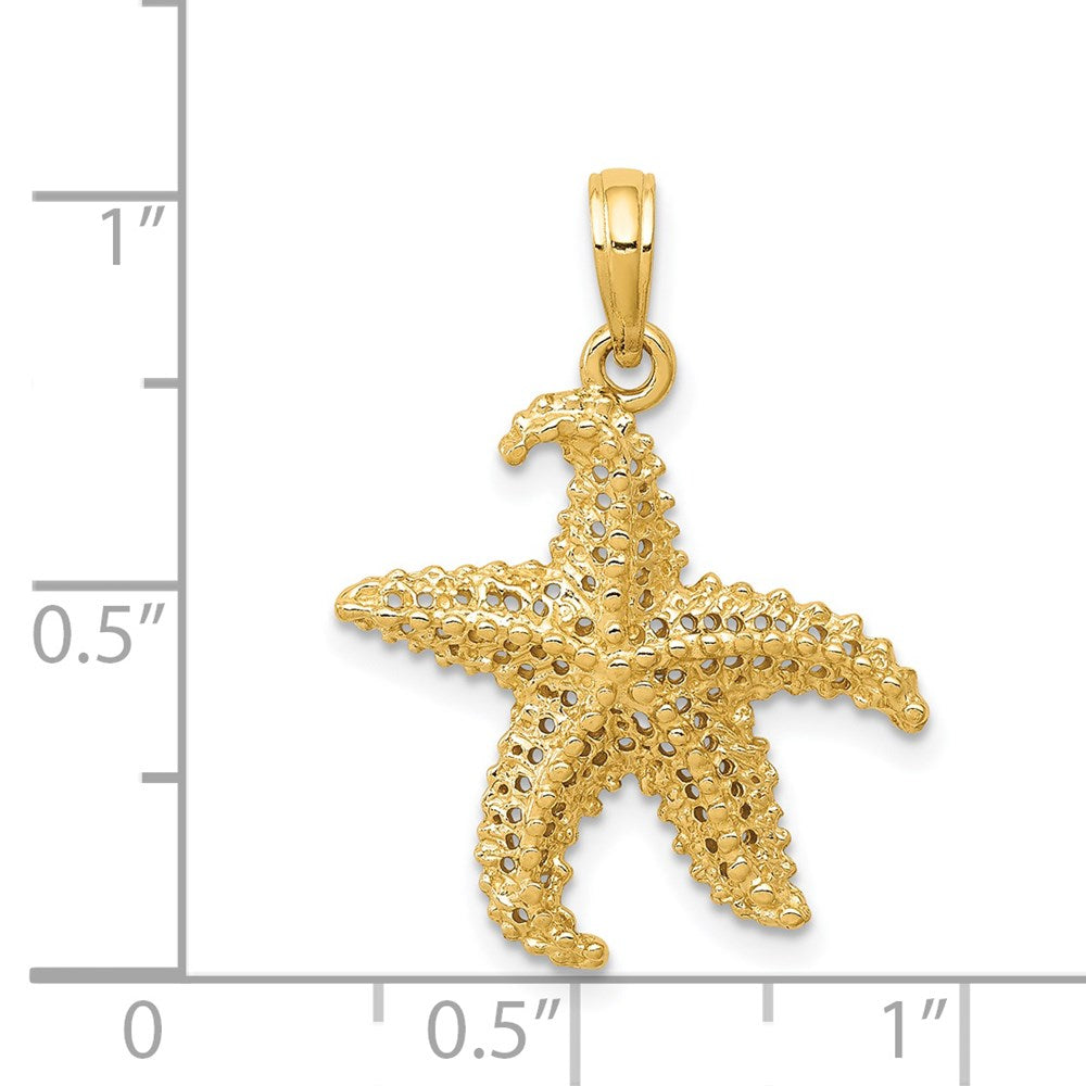 Million Charms 14K Yellow Gold Themed Polished Open-Backed Nautical Starfish Pendant