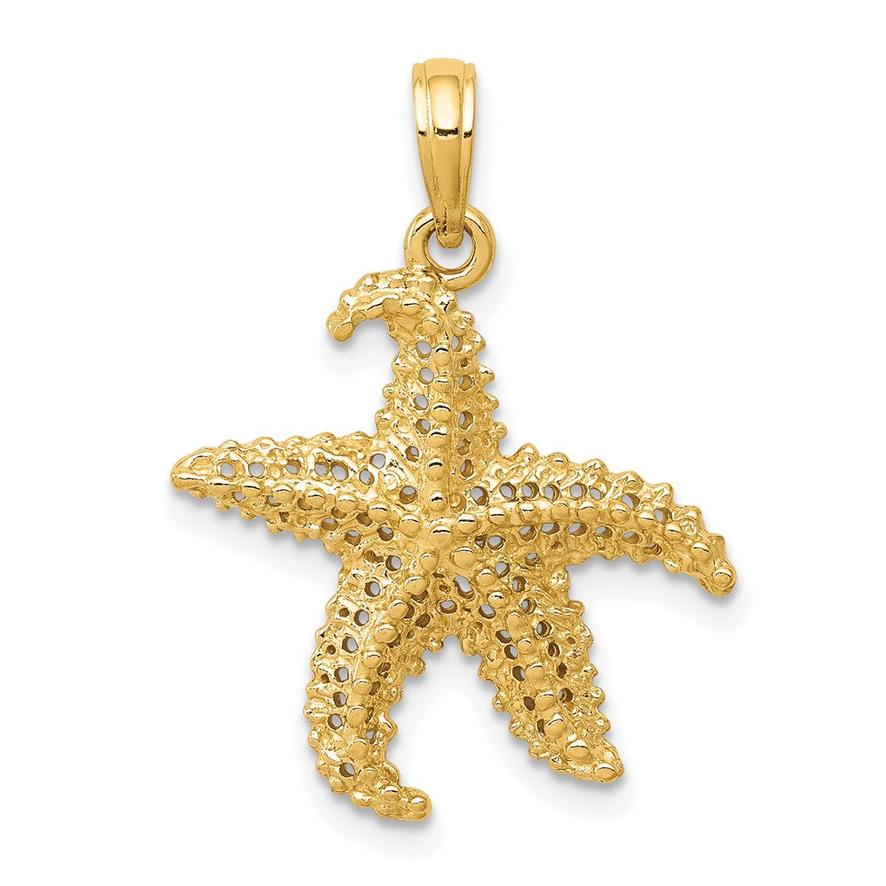 Million Charms 14K Yellow Gold Themed Polished Open-Backed Nautical Starfish Pendant