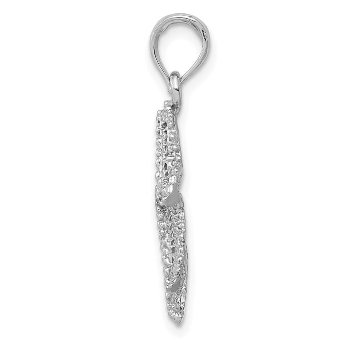 Million Charms 14K White Gold Themed Polished Open-Backed Nautical Starfish Pendant