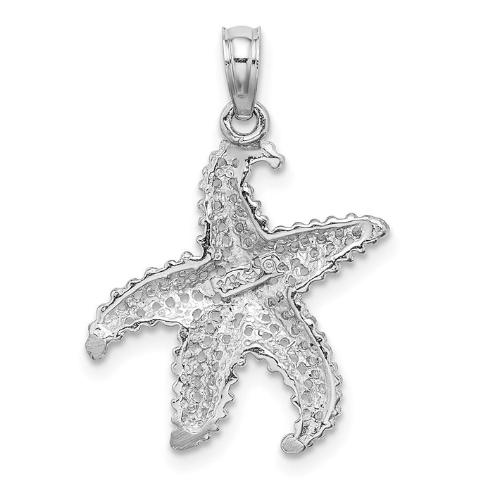 Million Charms 14K White Gold Themed Polished Open-Backed Nautical Starfish Pendant