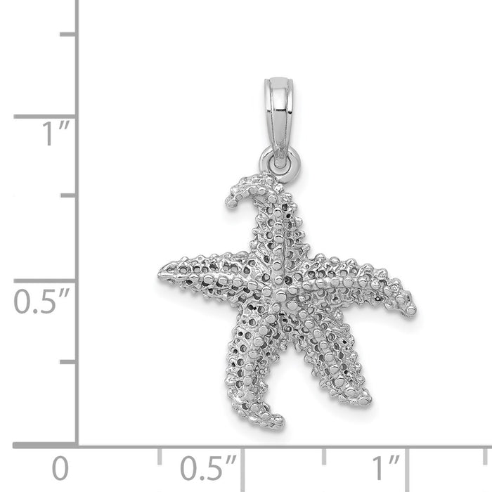 Million Charms 14K White Gold Themed Polished Open-Backed Nautical Starfish Pendant