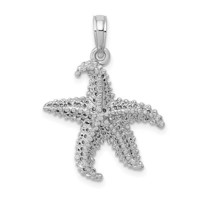 Million Charms 14K White Gold Themed Polished Open-Backed Nautical Starfish Pendant