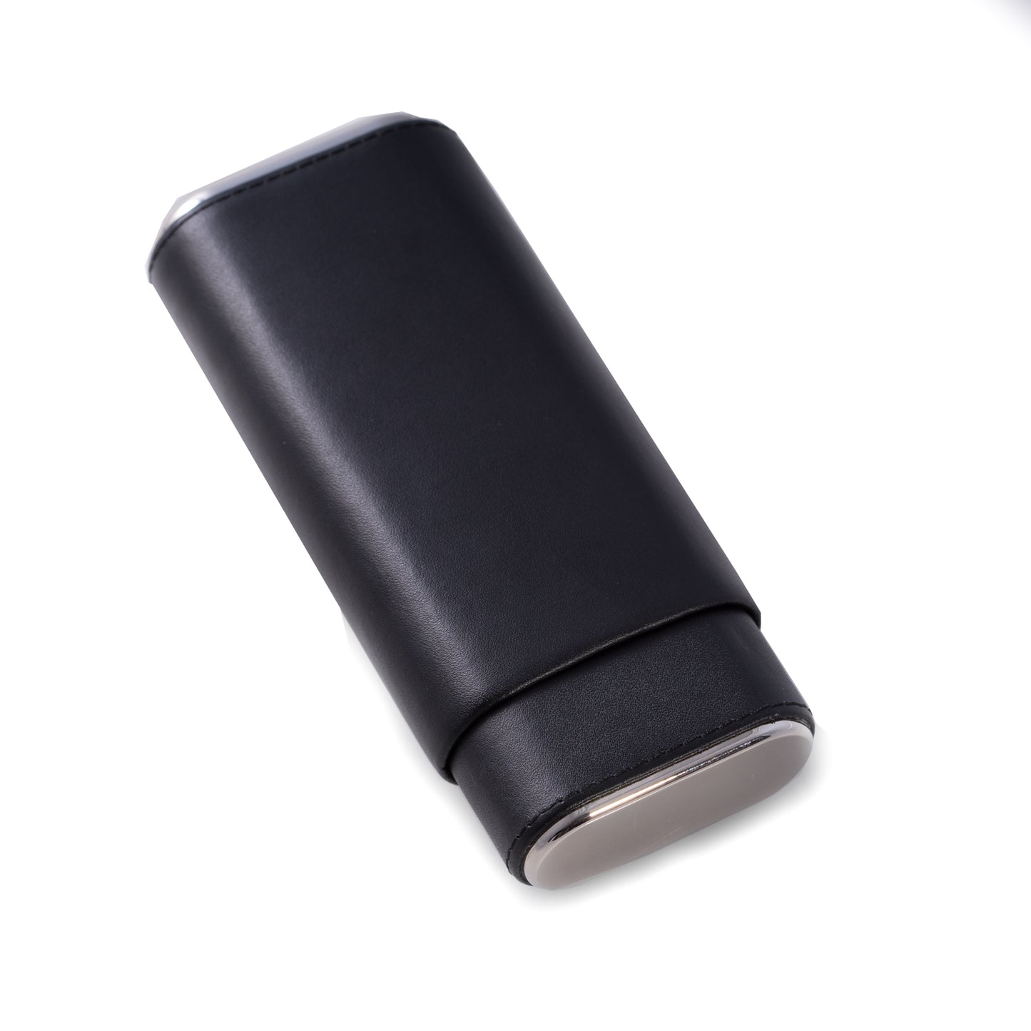 Occasion Gallery Black Color Black Leather with Chrome Accent and Cedar Lined Telescoping Three Cigar Holder. 6.25 L x 3 W x 1.5 H in.